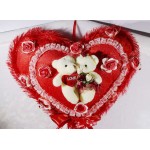 Beautiful Red Plush Frill Heart with Love Couple Teddy Bears